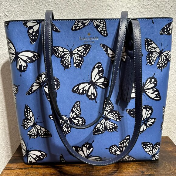 Kate Spade Butterfly Sky Leather Tote Bag - Picture 1 of 5